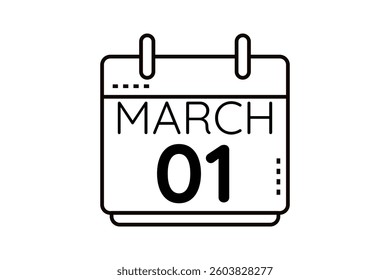 1 March calendar icon text page monthly web design on black and white background vector, icon, or illustration with the month of March 1
