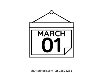 1 March calendar icon text page monthly web design on black and white background vector, icon, or illustration with the month of March 1