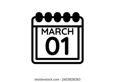1 March calendar icon text page monthly web design on black and white background vector, icon, or illustration with the month of March 1