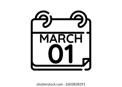 1 March calendar icon text page monthly web design on black and white background vector, icon, or illustration with the month of March 1