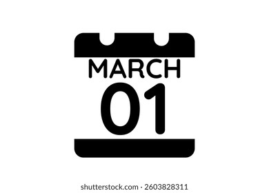 1 March calendar icon text page monthly web design on black and white background vector, icon, or illustration with the month of March 1