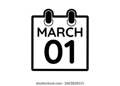 1 March calendar icon text page monthly web design on black and white background vector, icon, or illustration with the month of March 1