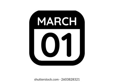 1 March calendar icon text page monthly web design on black and white background vector, icon, or illustration with the month of March 1