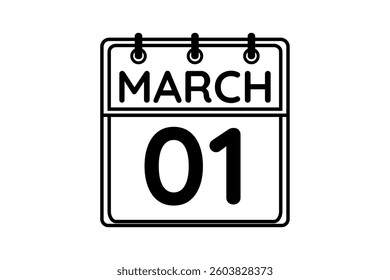 1 March calendar icon text page monthly web design on black and white background vector, icon, or illustration with the month of March 1