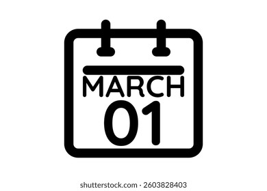 1 March calendar icon text page monthly web design on black and white background vector, icon, or illustration with the month of March 1