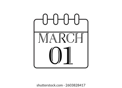 1 March calendar icon text page monthly web design on black and white background vector, icon, or illustration with the month of March 1