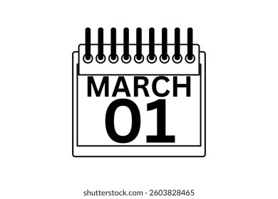 1 March calendar icon text page monthly web design on black and white background vector, icon, or illustration with the month of March 1