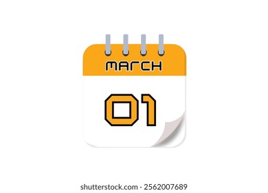 1 March month single day vector, illustration, calendar with yellow, black and white color background calendar March 1