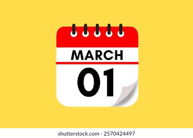 1 March month single day vector, illustration, calendar with maroon, rose and white color background calendar March 1