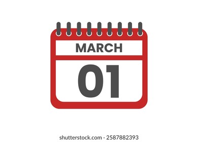 1 March month single day vector, illustration, calendar with red, black and white color background calendar March 1
