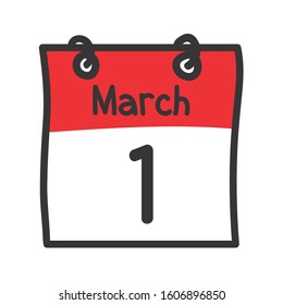 1 March Vector flat daily calendar icon. Date and time, day, month. Holiday