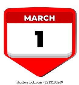 1 March vector icon calendar day. 1 date of March. First day of March. 1st date number. 1 day calendar. One date. Martisor, Zero tolerance. Vector illustration