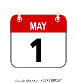 1 May, calendar date icon on white background.