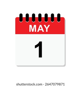 1 May, calendar icon. Calendar design vector template. 1  May labor day. Vector illustration. 