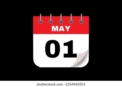1 May calendar icon text page monthly web design on red, white and black background vector, icon, or illustration with the month of May 1