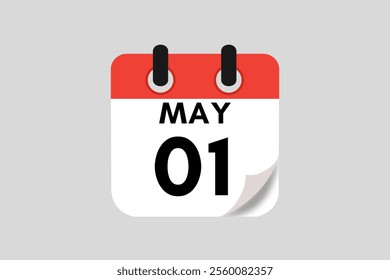 1 May calendar icon text page monthly web design on red, white, black and ash background vector, icon, or illustration with the month of May 1