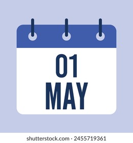 1 May Calendar, Isolated Vector Calendar Icon.