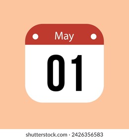 1 May calendar vector icon. Red May date for the days of the month and the week on a light background