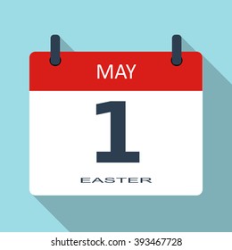 1 May. Easter day. Vector flat daily calendar icon. Date and time, month. Holiday. Modern simple sign template for web site and mobile app illustration.
