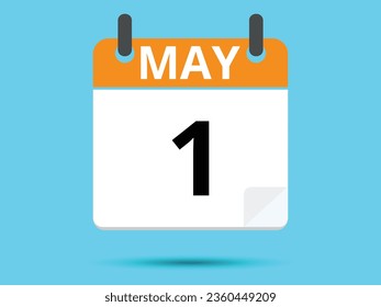 1 May. Flat icon calendar isolated on blue background. Vector illustration.