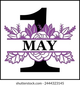 1 mayo Diseño de Vector de conteo de silueta dividida floral | Diseño de impresión | Cortar archivo | Diseño de camiseta | Regalo de cumpleaños