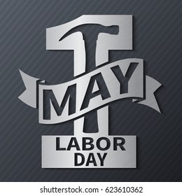 1 May. Happy Labor Day.Vector illustration with metallic text on a dark background.Labor Day logo Poster, banner, brochure or flyer design.