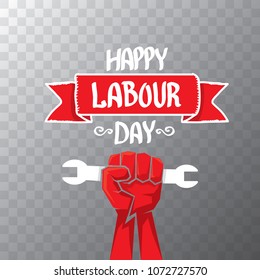 1 may - happy labour day. vector happy labour day poster or banner with clenched fist. workers day poster. labour day label or badge