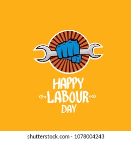 1 may - happy labour day. vector happy labour day poster or banner with clenched fist. workers day poster. labour day label or badge
