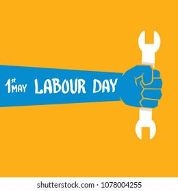 1 may - happy labour day. vector happy labour day poster or banner with clenched fist. workers day poster. labour day label or badge
