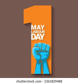 1 may - happy labour day. vector happy labour day poster or banner with clenched fist. workers day poster. labour day label or badge 