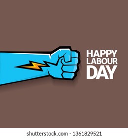 1 may - happy labour day. vector happy labour day poster or banner with clenched fist. workers day poster. labour day label or badge 