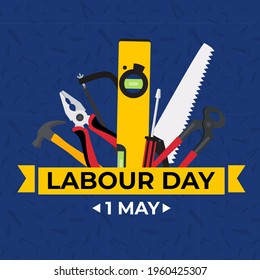 1 May Happy labour day background with working tools. Vector illustration EPS10
