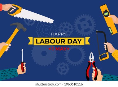 1 May Happy labour day background with working tools. Vector illustration EPS10