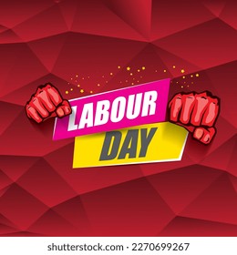 1 may Happy labour day vector label with strong protest fist in the air on vintage red background. vector happy labor day background or banner with man hand. workers may day poster