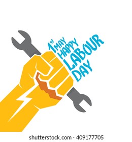 1 May - Happy Labour Day. Vector Happy Labour Day Poster Or Banner With Clenched Fist. Workers Day Poster