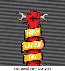 1 may - happy labour day. vector happy labour day poster or banner with clenched fist. workers day poster
