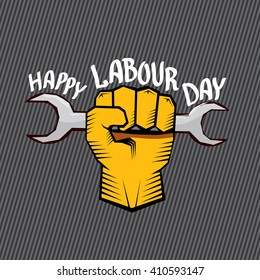 1 may - happy labour day. vector happy labour day poster or banner with clenched fist. workers day poster