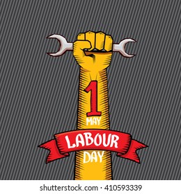 1 may - happy labour day. vector happy labour day poster or banner with clenched fist. workers day poster