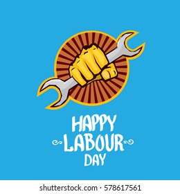 1 may - happy labour day. vector happy labour day poster or banner with clenched fist. workers day poster