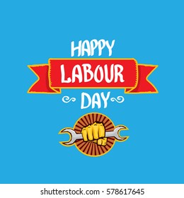 1 may - happy labour day. vector happy labour day poster or banner with clenched fist. workers day poster