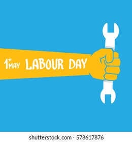 1 may - happy labour day. vector happy labour day poster or banner with clenched fist. workers day poster