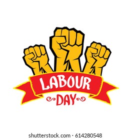 1 may - happy labour day. vector happy labour day poster or banner with clenched fist. workers day poster