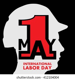 1 May. International Labor Day background.Man in a helmet. Poster, greeting card or brochure . Vector illustration.