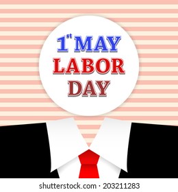 1 may labor day in circle with black suits and red tie background (vector)