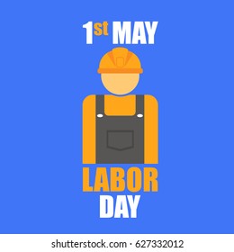 1 May Labor day icon with builder in helmet