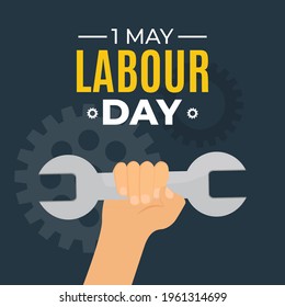 1 May Labour Day Background with hand and wrench Vector Illustration EPS10