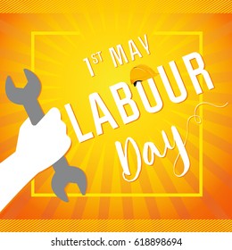 1 may - labour day banner. Happy labour day vector poster or banner with with wrenches fist. International Workers day illustration for greeting card design