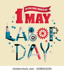 1 May Labour Day Poster or Banner. Vector Illustration