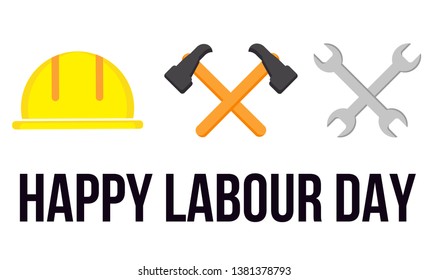 1 may - labour day. vector happy labour day poster or banner with helmet,hammer and wrench