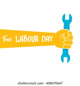 1 may - labour day. vector happy labour day poster or banner with clenched fist